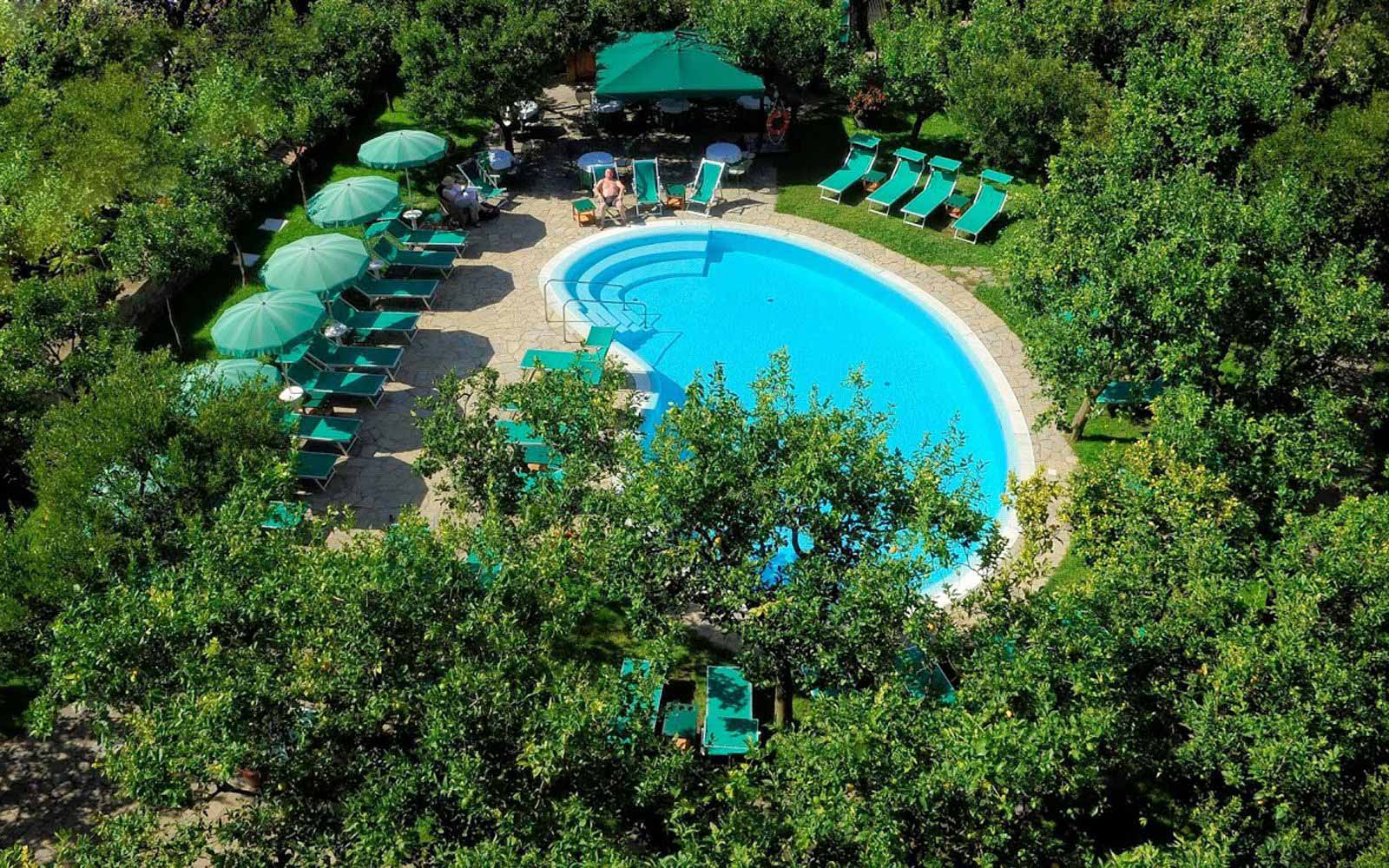 Aerial view over the pool at Hotel Antiche Mura