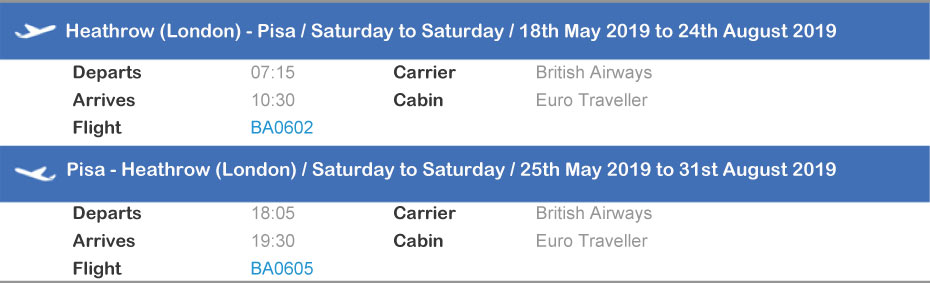 Sardatur flight from London Heathrow to Pisa